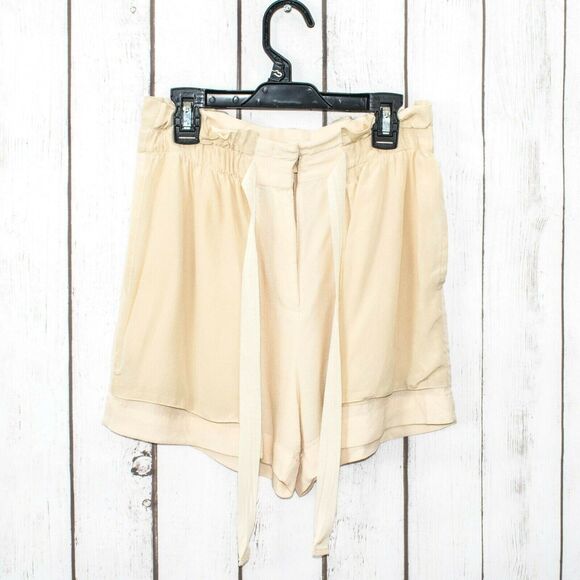 Magali Pascal Ruffle trim Tie Short Shorts Beige Rayon Silk Size XS - Picture 5 of 6